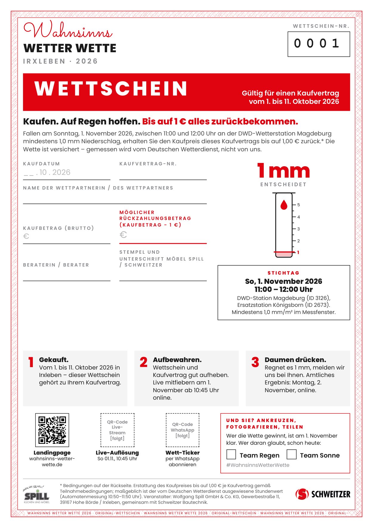 Wett-Garantie-Schein, Vorderseite